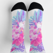 Pretty Pink Blue Purple Floral Tropical Socken (Oben)