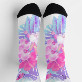 Pretty Pink Blue Purple Floral Tropical Socken