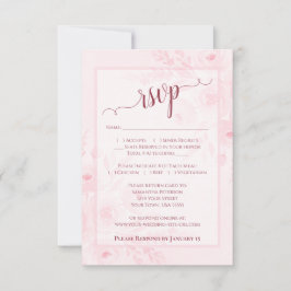 Pretty Pink Boho Chic Watercolor Peonies Wedding RSVP Karte