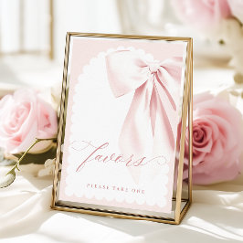 Pretty Pink Bow Baby Shower Favors Table Sign Poster