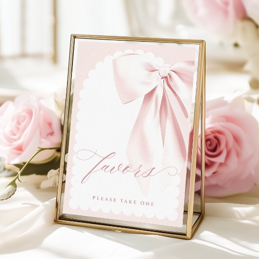 Pretty Pink Bow Baby Shower Favors Table Sign Poster