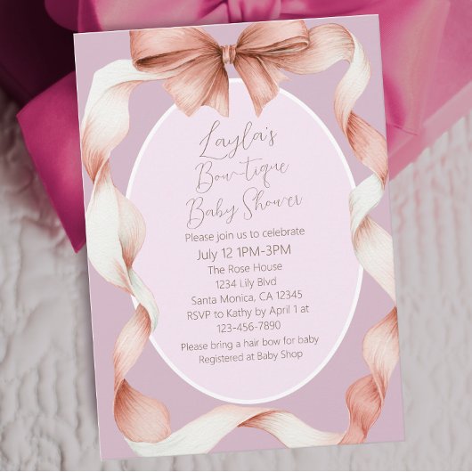 Pretty Pink Bow Boutique Baby Shower Einladung