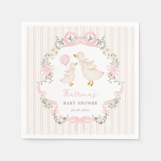 Pretty Pink Bow Silly Goose Girl Baby Shower Serviette (Vorderseite)