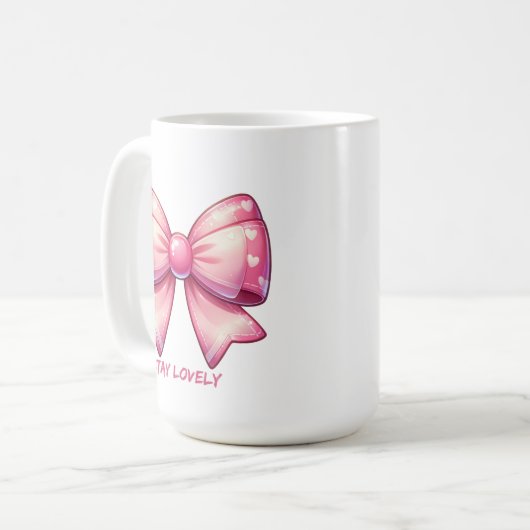 Pretty Pink Bow-Stay Lovely Kaffeetasse (Vorderseite Links)
