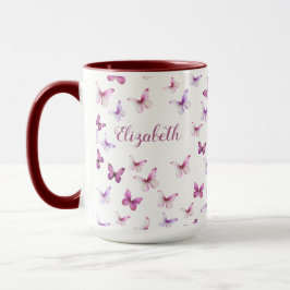 Pretty Pink Butterflies Custom Name Colored Handle Tasse