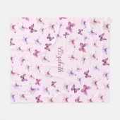 Pretty Pink Butterflies Custom Name Girl Fleecedecke (Vorderseite (Horizontal))