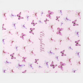 Pretty Pink Butterflies Custom Name Girl Fleecedecke (Vorderseite (Horizontal))