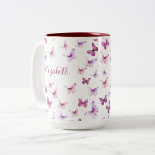 Pretty Pink Butterflies Custom Name Zweifarbige Tasse (Vorderseite Links)
