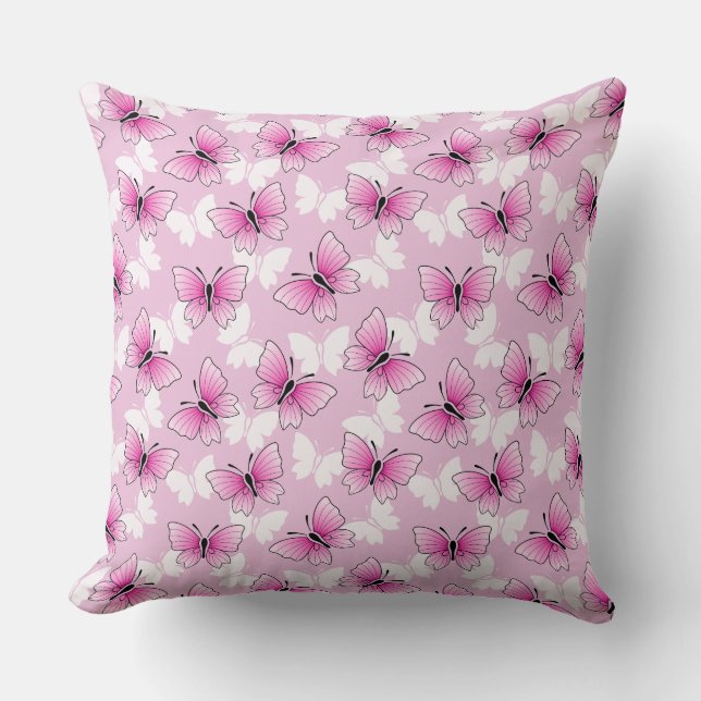 Pretty Pink Butterfly Pattern Throw Pillow Kissen (Vorderseite)