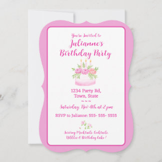 Pretty Pink Cake Birthday Party Invitation Einladung
