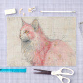Pretty Pink Cat and Lines Illustrated on Parchment Seidenpapier (Handwerk)