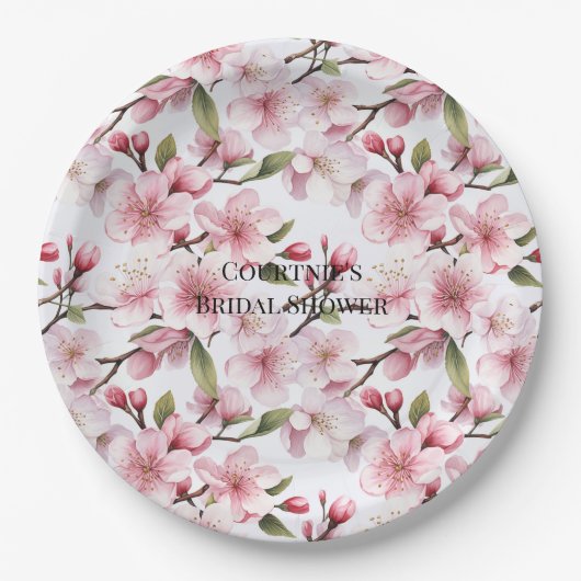 Pretty Pink Cherry Blossom Flowers Bridal Shower Pappteller (Vorderseite)