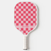 Pretty Pink Chic Checkerboard Custom Name Pickleball Schläger (Rückseite)
