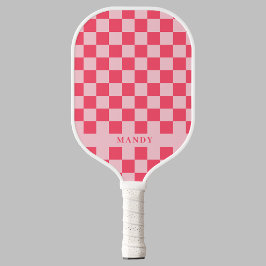 Pretty Pink Chic Checkerboard Custom Name Pickleball Schläger