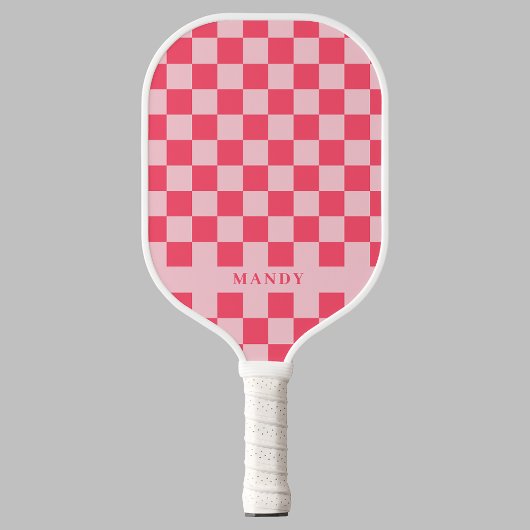 Pretty Pink Chic Checkerboard Custom Name Pickleball Schläger