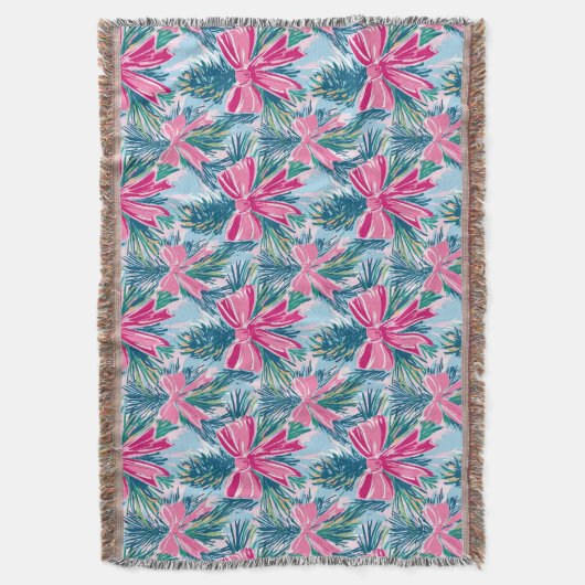 Pretty Pink Coquette Bow And Tree Sprig Pattern Decke (Vorderseite Vertikal)