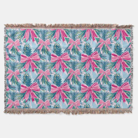 Pretty Pink Coquette Bow And Tree Sprig Pattern Decke (Vorderseite)