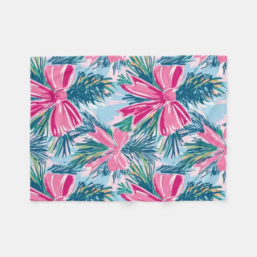 Pretty Pink Coquette Bow And Tree Sprig Pattern Fleecedecke (Vorderseite (Horizontal))