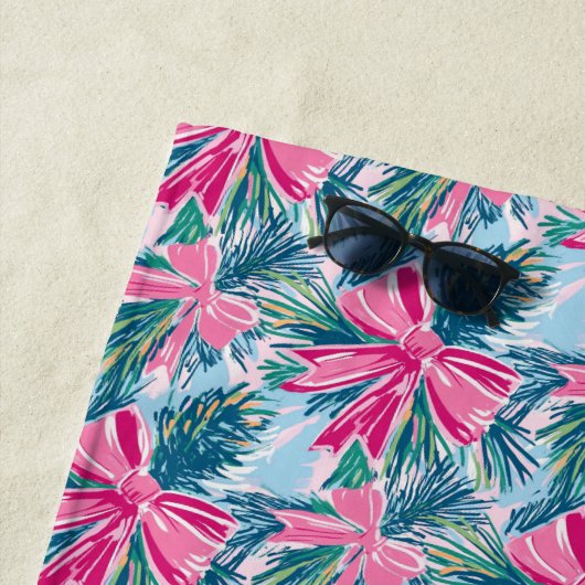 Pretty Pink Coquette Bow And Tree Sprig Pattern Strandtuch (Beispiel)