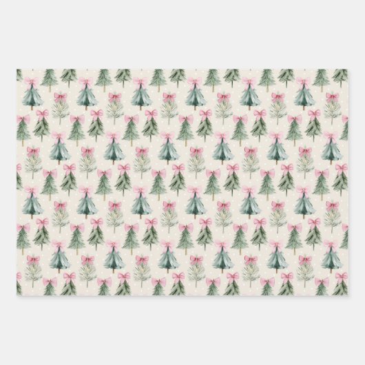 Pretty Pink Coquette Bow Christmas Tree Pattern Geschenkpapier Set (Vorderseite 2)