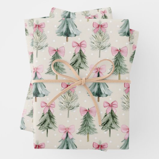 Pretty Pink Coquette Bow Christmas Tree Pattern Geschenkpapier Set (Beispiel)