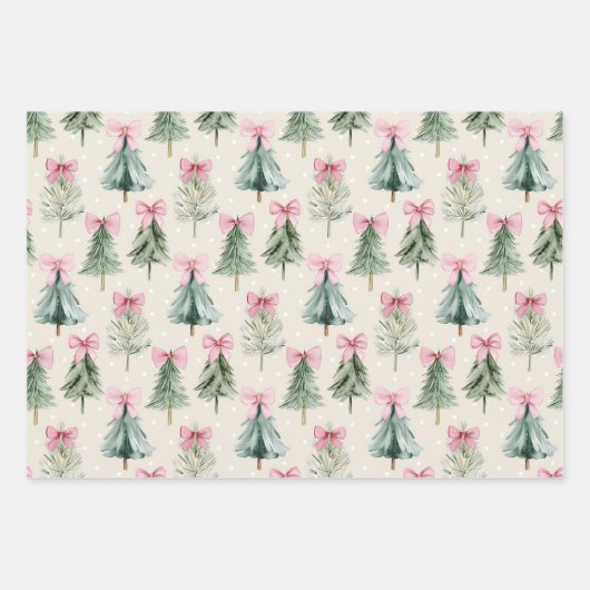 Pretty Pink Coquette Bow Christmas Tree Pattern Geschenkpapier Set (Vorderseite)