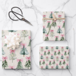 Pretty Pink Coquette Bow Christmas Tree Pattern Geschenkpapier Set