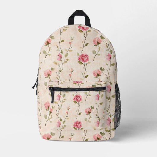 Pretty Pink Cream Roses Floral Bedruckter Rucksack (Vorderseite)