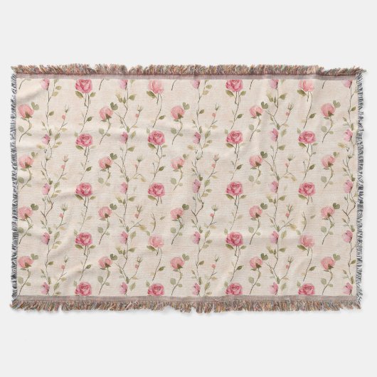 Pretty Pink Cream Roses Floral Decke (Vorderseite)
