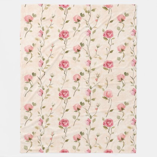 Pretty Pink Cream Roses Floral Fleecedecke (Vorderseite)