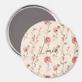 Pretty Pink Cream Roses Floral Love Magnet (Vorderseite/Rückseite)