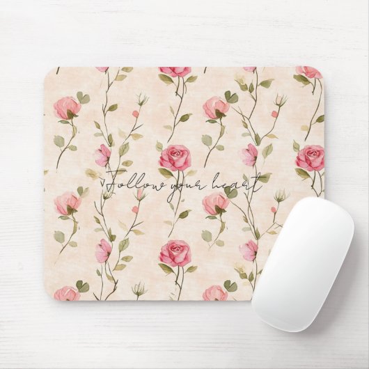 Pretty Pink Cream Roses Floral Mousepad (Mit Mouse)