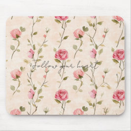 Pretty Pink Cream Roses Floral Mousepad