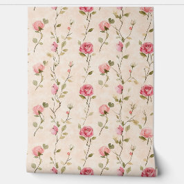 Pretty Pink Cream Roses Floral Tapete