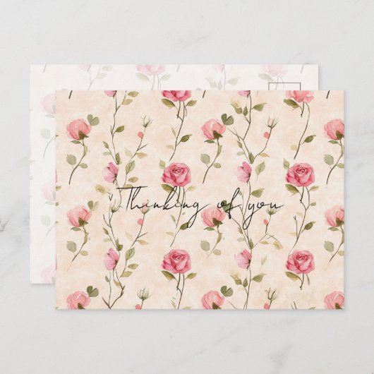 Pretty Pink Cream Roses Floral Thinking of you Postkarte (Vorne/Hinten)
