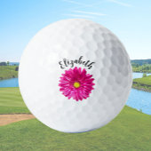 Pretty pink daisy flower custom name womens golfball