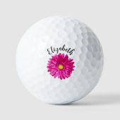 Pretty pink daisy flower custom name womens golfball (Vorderseite)