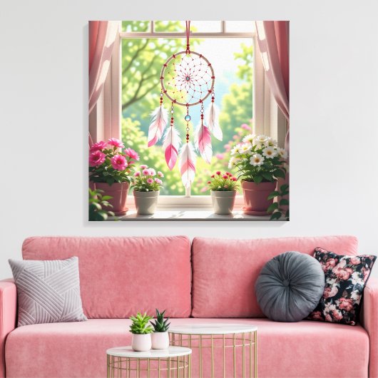 Pretty Pink Dreamcatcher and Plants Window Sill Leinwanddruck (Insitu (Wohnzimmer))