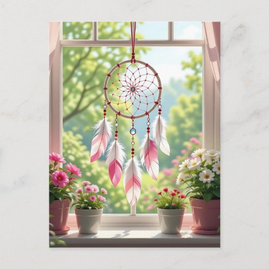 Pretty Pink Dreamcatcher and Plants Window Sill Postkarte (Vorderseite)