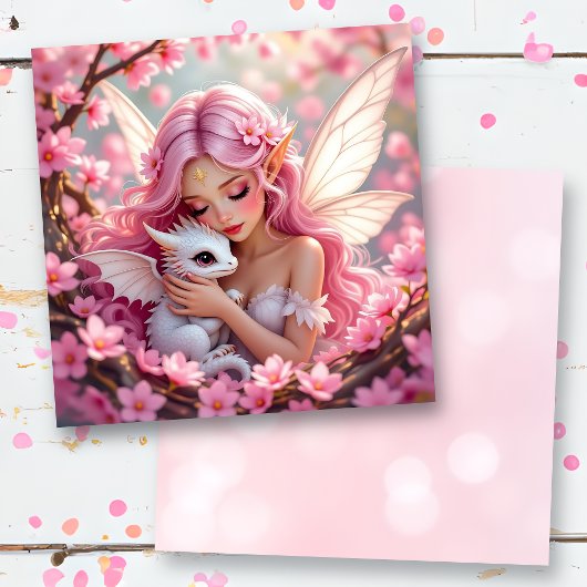 Pretty Pink Elven Fairy & Dragon Blank Karte