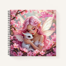 Pretty Pink Elven Fairy & Dragon Personalized Notizblock