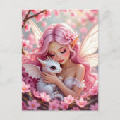 Pretty Pink Elven Fairy & Dragon Postkarte (Vorderseite)