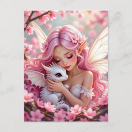 Pretty Pink Elven Fairy & Dragon Postkarte