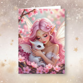 Pretty Pink Elven Fairy & Dragon | Thinking of You Karte