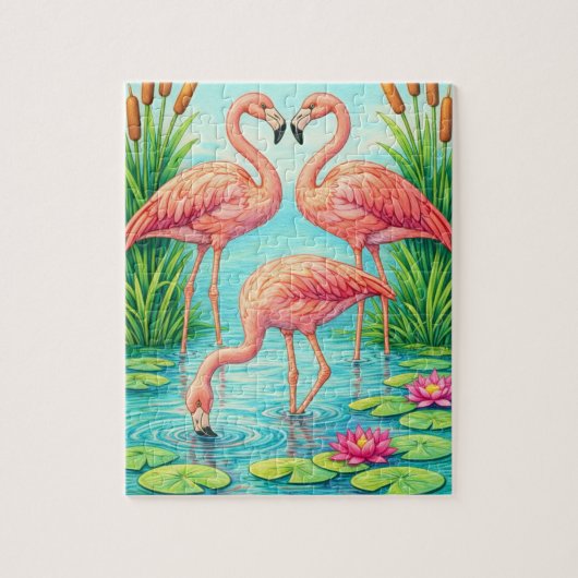 Pretty Pink Flamingo Pond Jigsaw Puzzle (Vertikal)