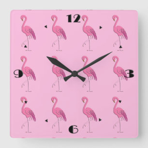 Pretty pink flamingo quadratische wanduhr