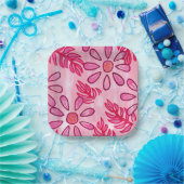 Pretty Pink Floral and Leaves Paper Plates Pappteller (Party)