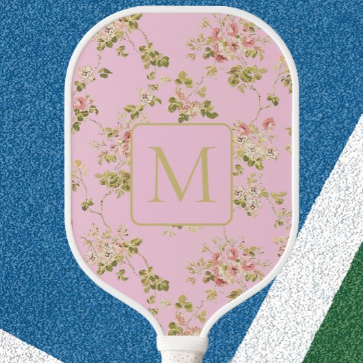 Pretty Pink Floral custom monogram ladies  Pickleball Schläger