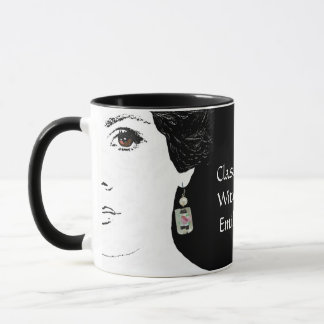 Pretty pink floral fashion girl face femme mug tasse