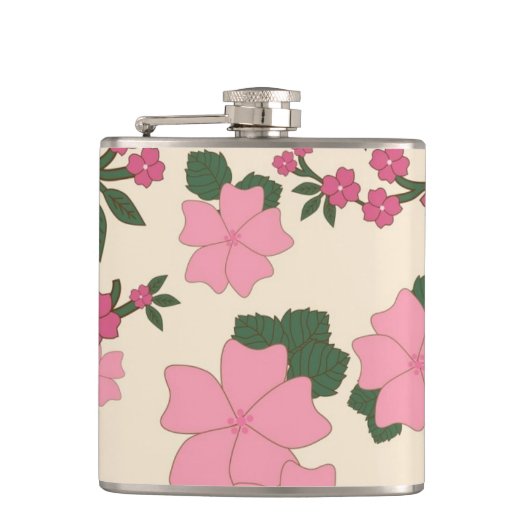 Pretty Pink Floral Pattern Flachmann (Vorderseite)